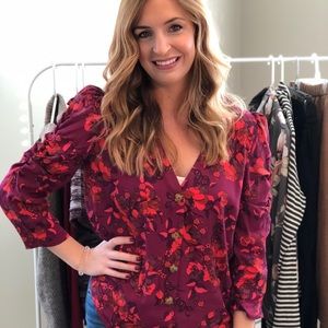 Anthropologie Floral Button Up Blouse